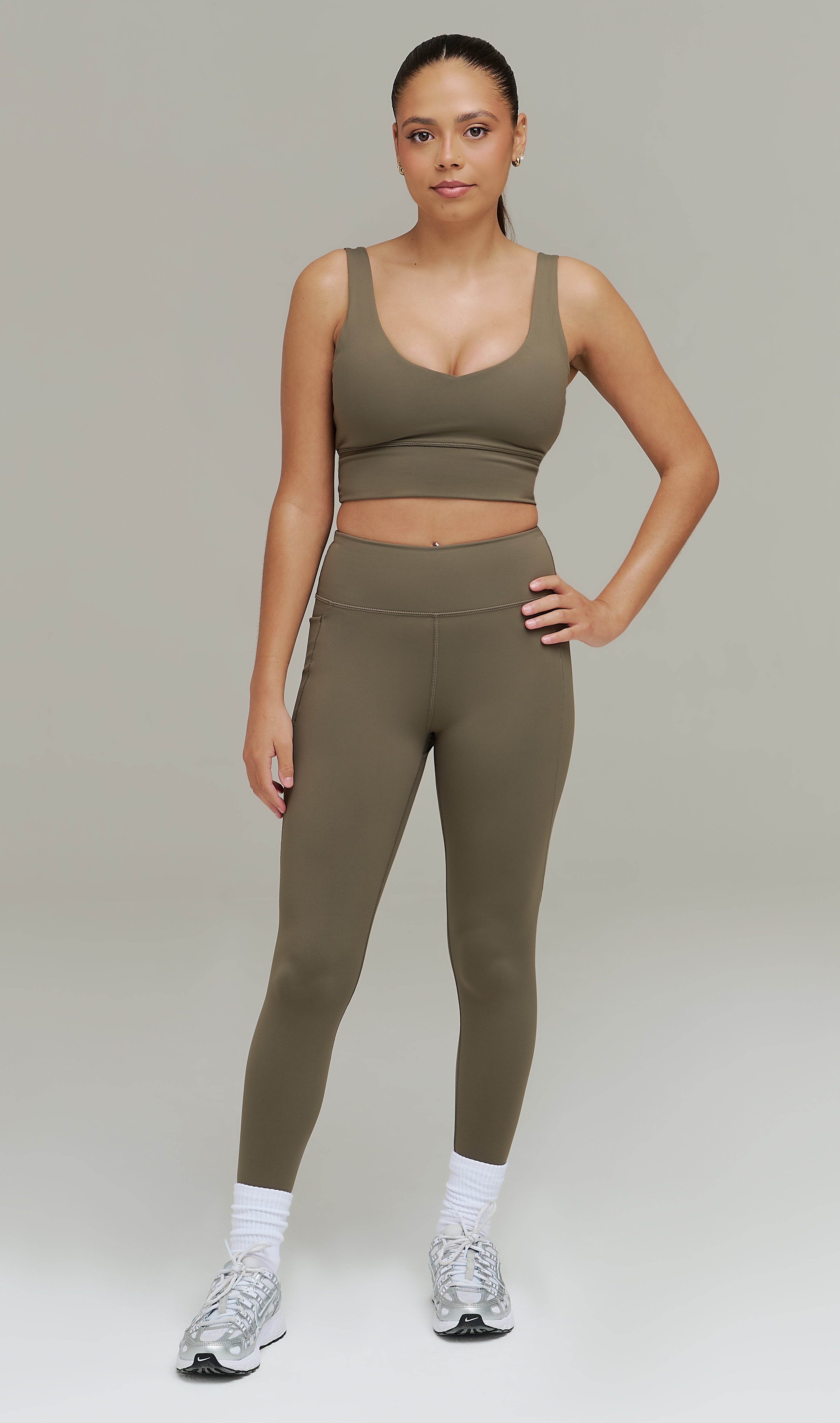 XENLITE V NECK SPORTS BRA - OLIVE NIGHT