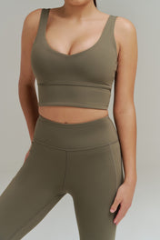 XENLITE V NECK SPORTS BRA - OLIVE NIGHT